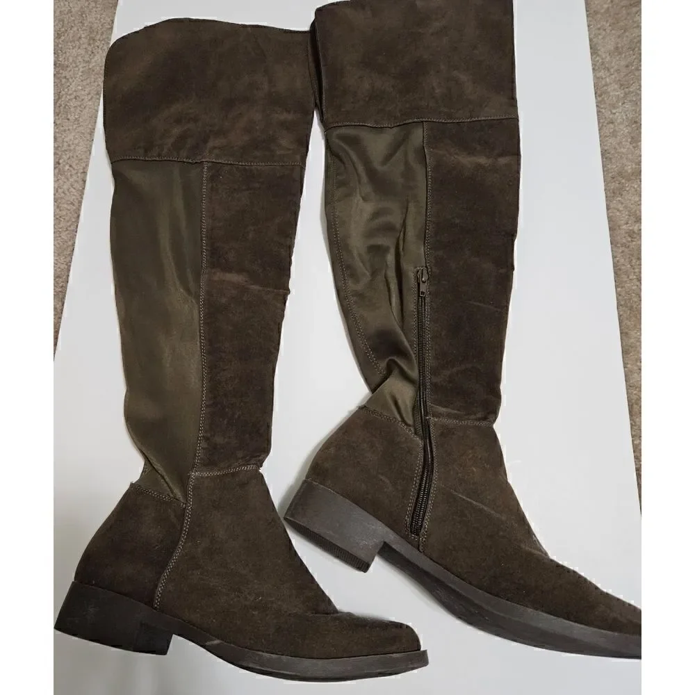 Women's Tall Suede & Material Boots in Brown EUC Size 8.5 Low Heel